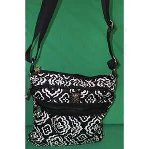 BRIGHTON NYLON CROSSBODY BAG, Black & White, Blue Linner Zipper, Pockets Travel